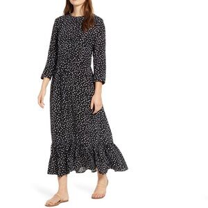 BeachLunchLounge Pia Printed Ruffled-Hem Long Sleeve Midi dress, size S